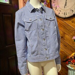 Blue Gingham Jacket Large Talbots #EE